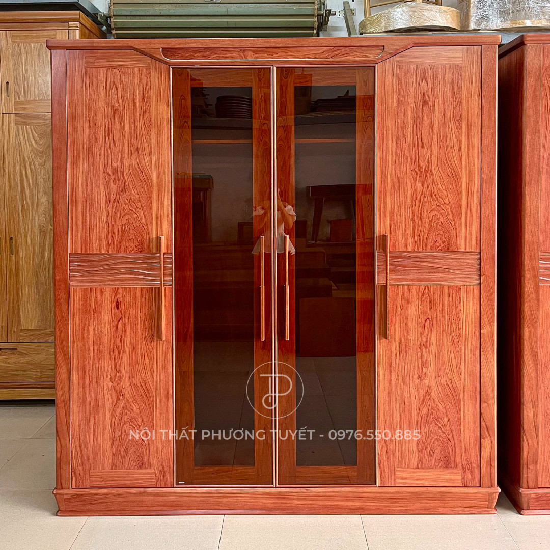 Tủ Quần Áo Gỗ Hương Đá Cánh Kính HD02