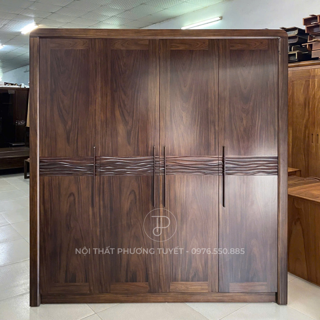 Tủ Quần Áo Gỗ Mun Họa Tiết Sóng M01