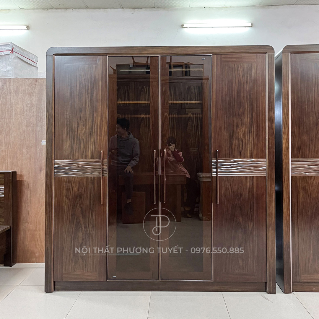 Tủ Quần Áo Gỗ Mun Cánh Kính M02