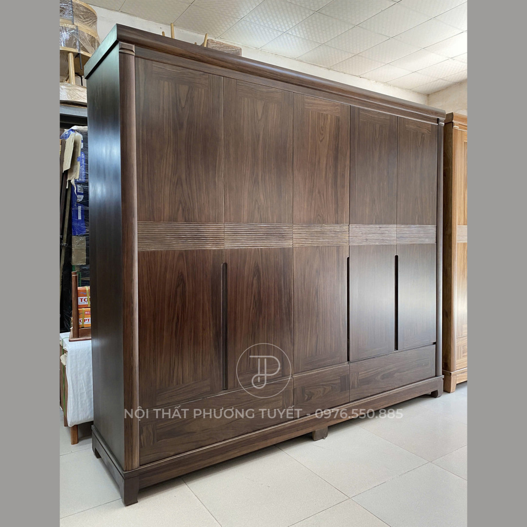 Tủ Quần Áo Gỗ Mun Họa Tiết Sọc M03