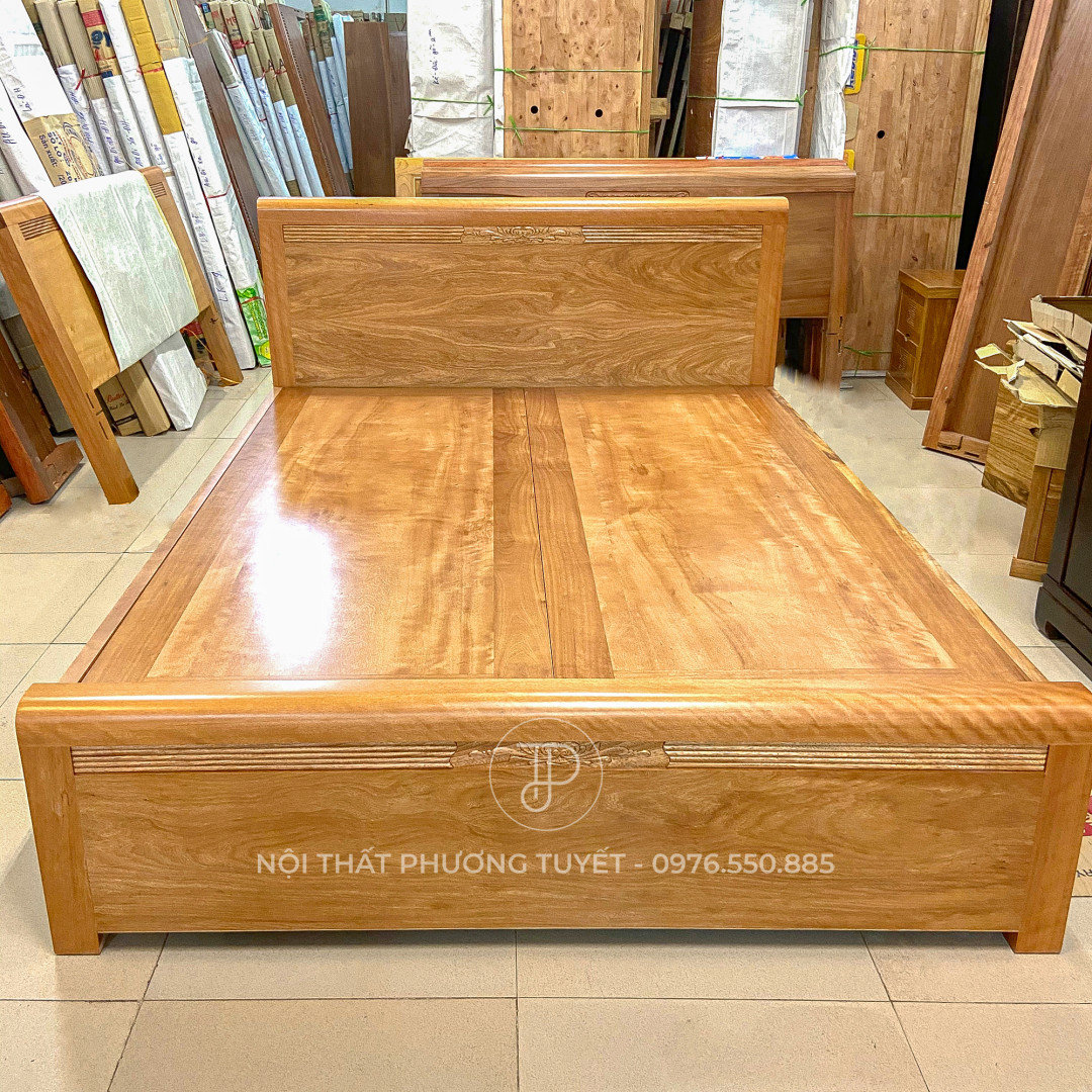 Giường Ngủ Gỗ Đinh Hương Hoạ Tiết Chỉ Hoa GN-DH01