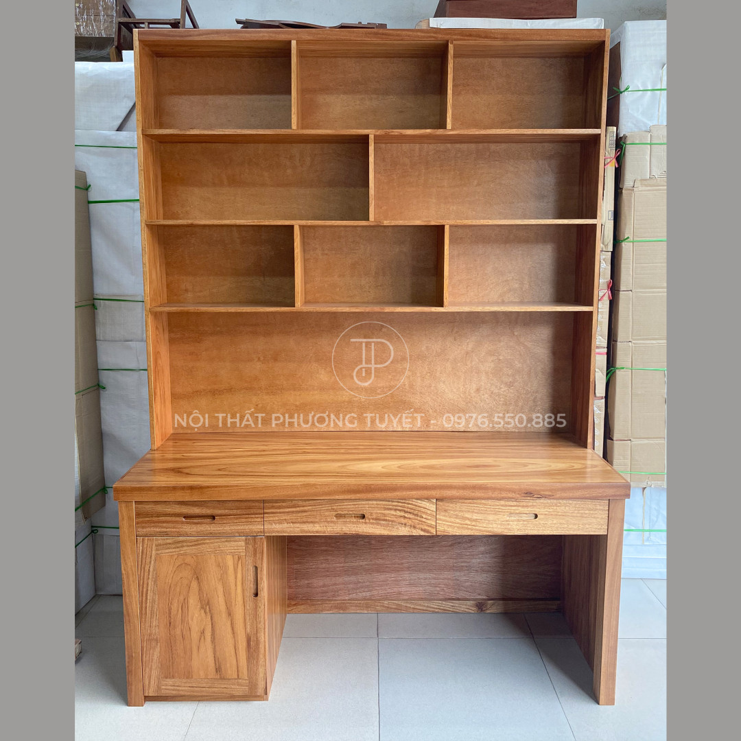 Bàn Làm Việc Giá Sách Gỗ Gõ BLV-G01