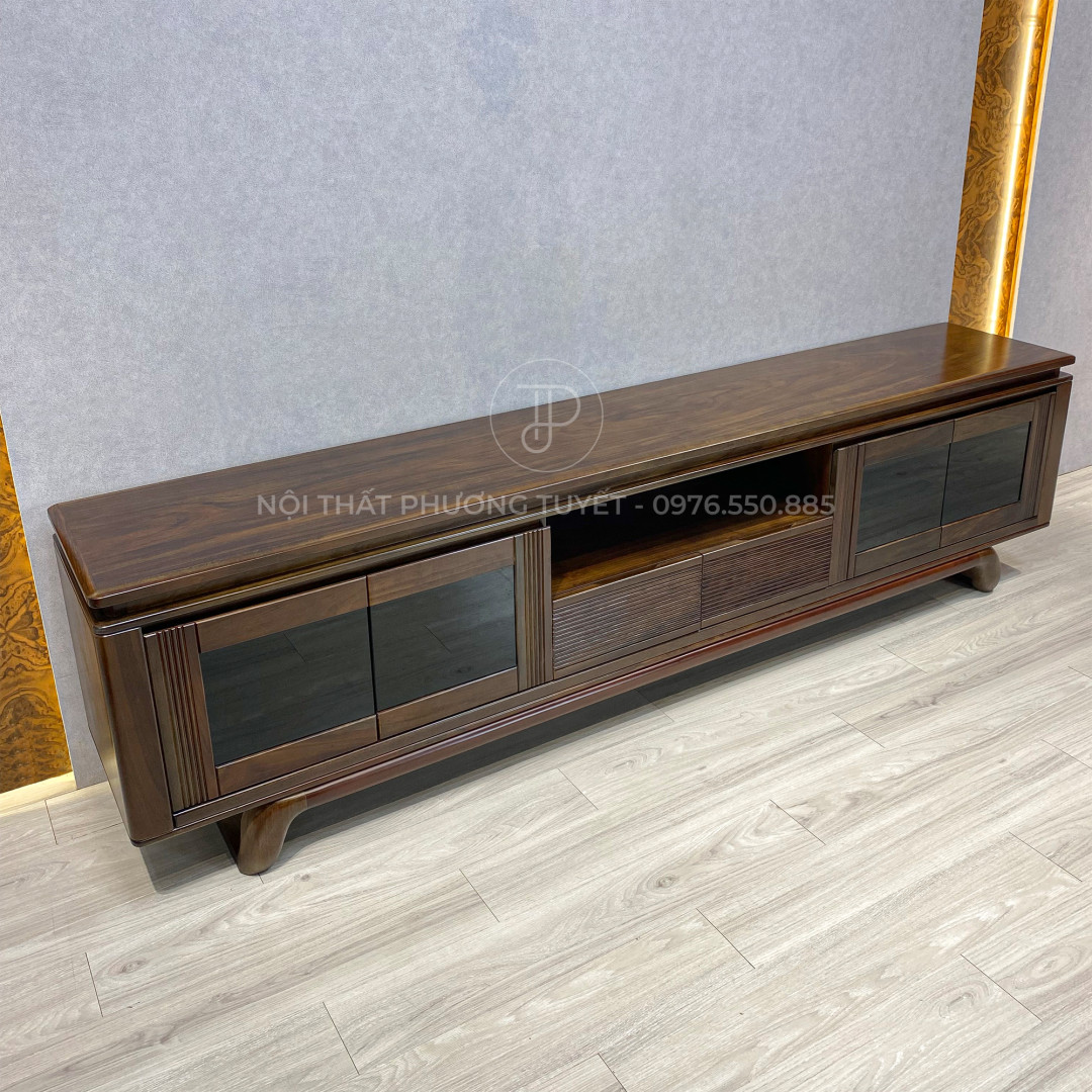 Kệ TV Gỗ Mun Cánh Kính K-M01