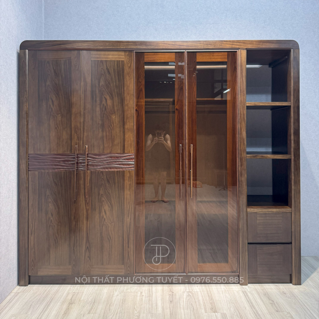 Tủ Quần Áo Gỗ Mun Cánh Kính M07